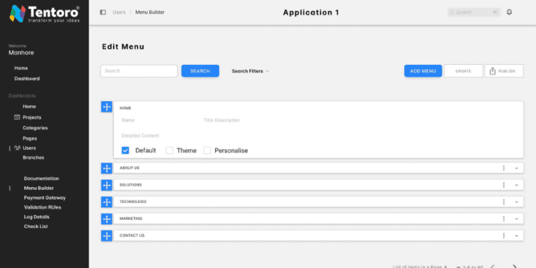 No-Code Menu Builder | Build App Navigation Menus Visually | Tentoro